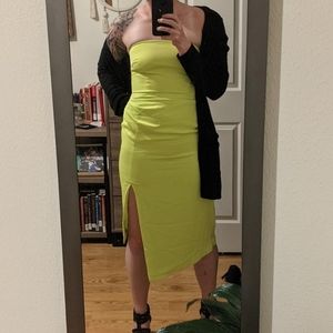 Neon yellow strapless formal dress